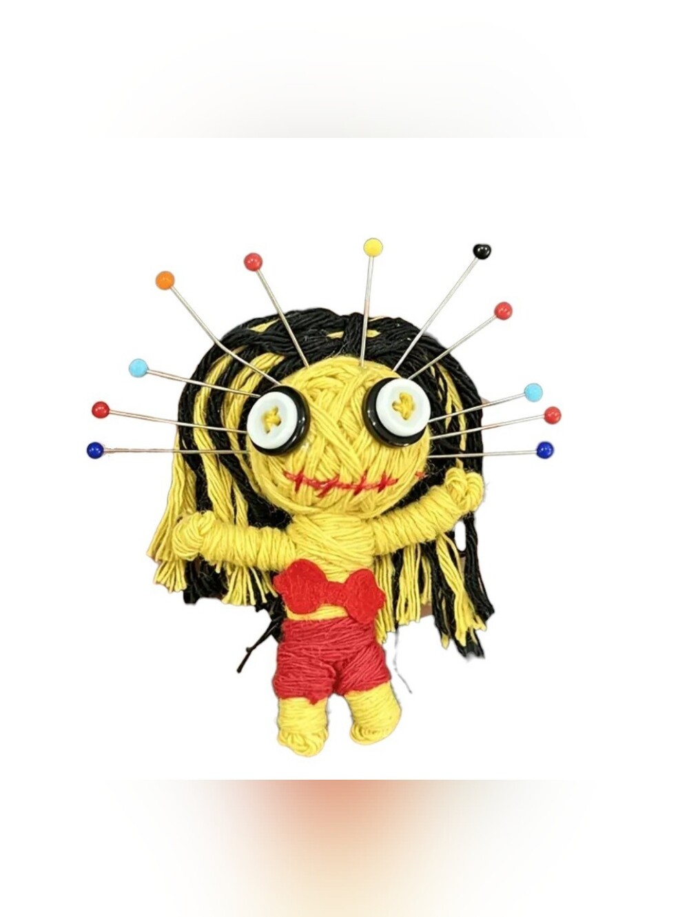 Handcrafted Yellow, Black Or Purple Voodoo Doll Toy with Pins - Picture 2 of 5